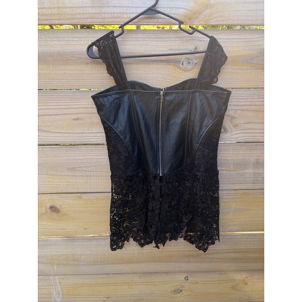 Black Faux Leather Lace Corset Top Gothic Steampunk 3XL Zip Back Lace-Up Front - Picture 8 of 9